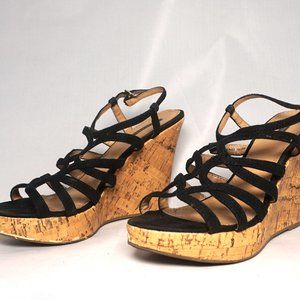 F21 Black Wedge Strapped Sandal Size 7
